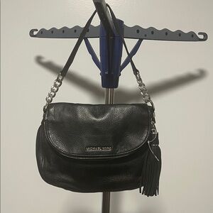 Michael Kors Black Leather Shoulder Bag with Tassel